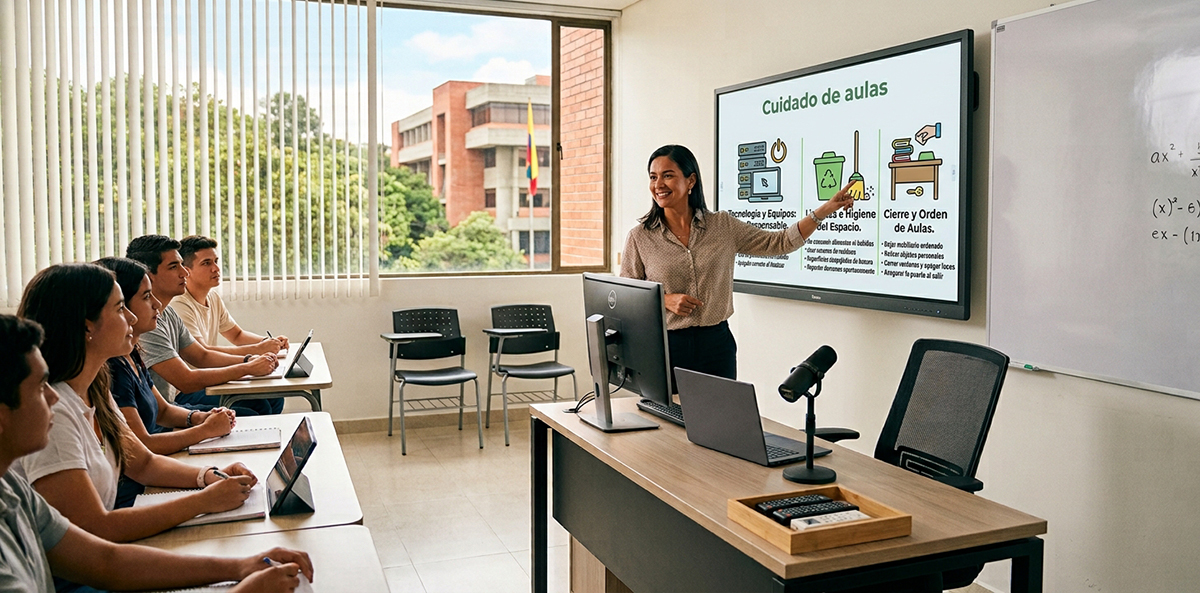 Docente en el aula fomentando el cuidado