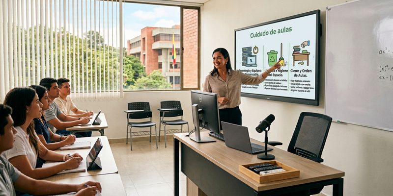 Docente en el aula fomentando el cuidado